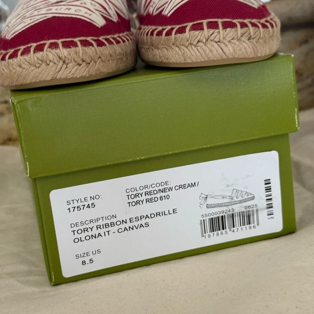 New TORY BURCH RIBBON ESPADRILLE OLONA IT - CANVAS TORY RED/NEW CREAM
